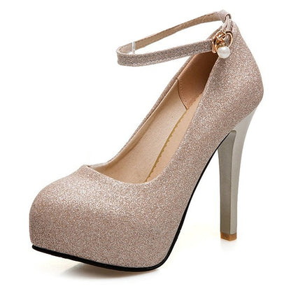 Platform Stiletto with Glitter Silver Heels Women's Ankle
