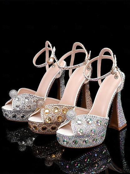 Platform Heel Sandals High with Matching Women's Rhinestone