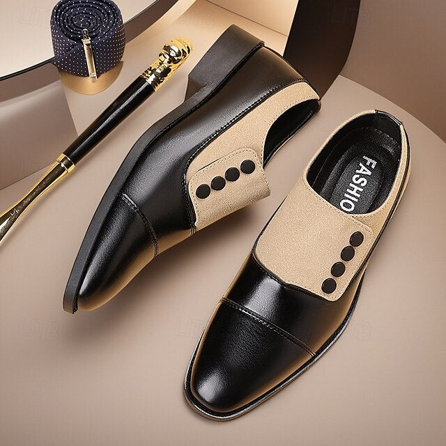 Black Decor Men's Slip-On Button Shoes Classic