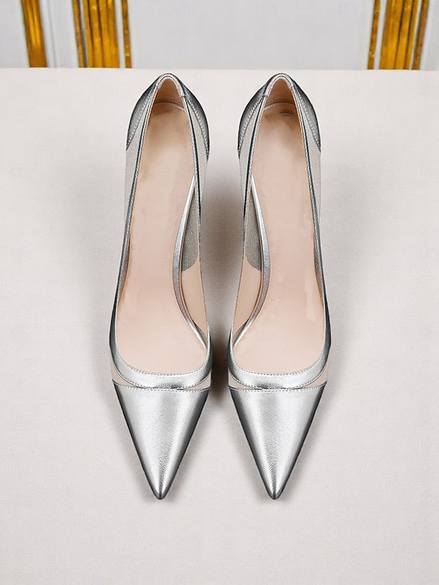 Nude Women's Pumps Detailing Mesh Pointed with Suede Toe