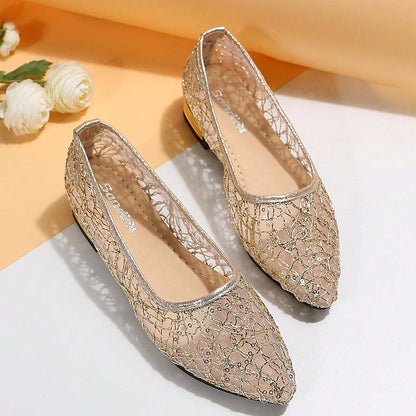 Flats Sequin Silver Ballet – Elegant Mesh Women's