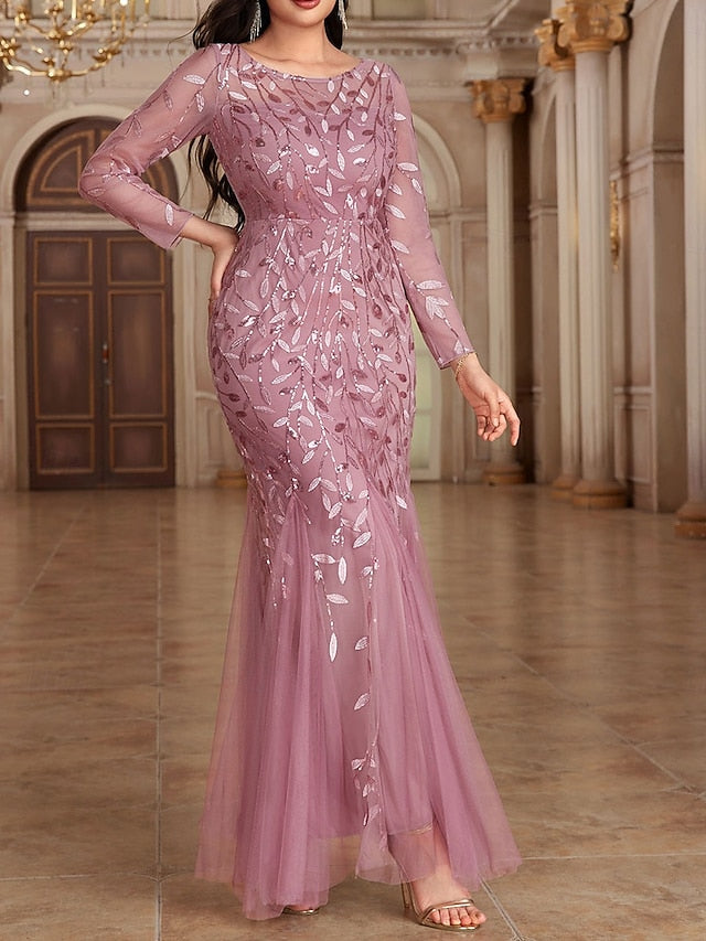 Crew Dress Elegant Neck the Floor Bride of Party Mother