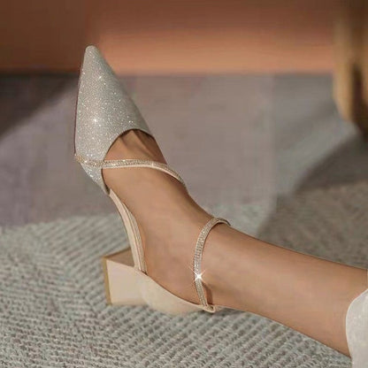 Toe Block Women's Pointed Ankle Heels Mesh Glitter with