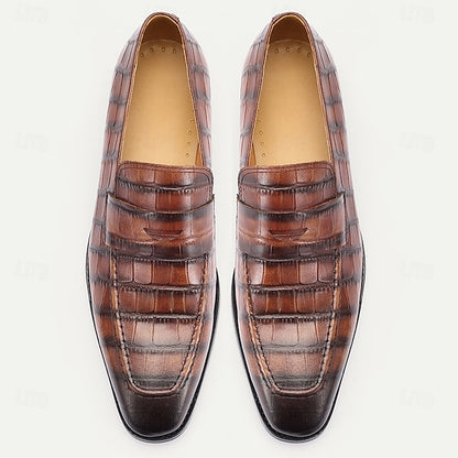 Men's Classic Brown Crocodile Pattern Leather Dress Shoes -