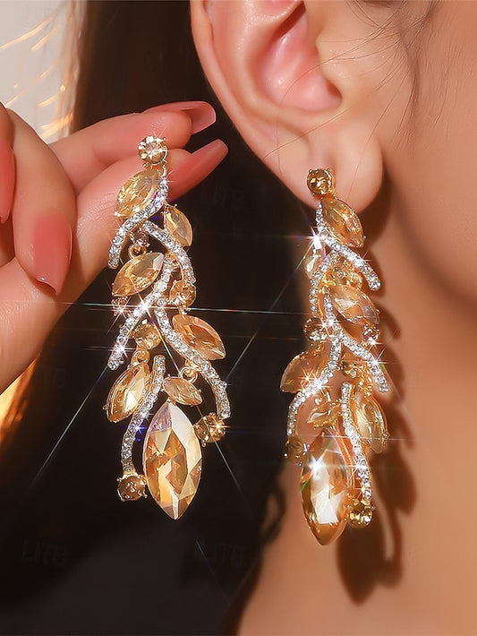 Gold Elegant Women's Leaf - Crystal Earrings Design