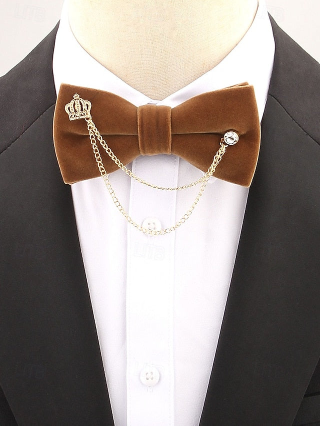 Detail Bow Men's Velvet with – and Crown Chain Tie