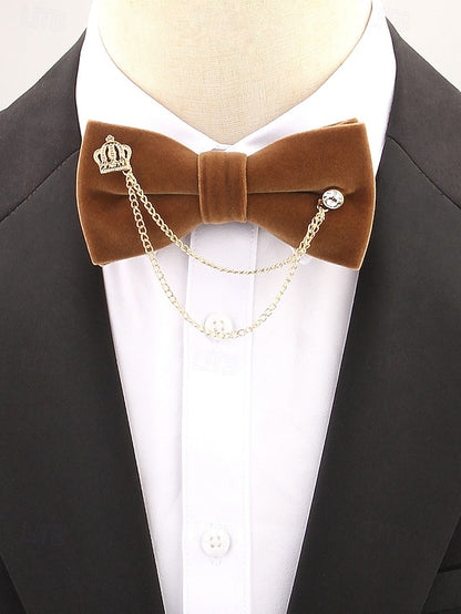 Detail Bow Men's Velvet with – and Crown Chain Tie