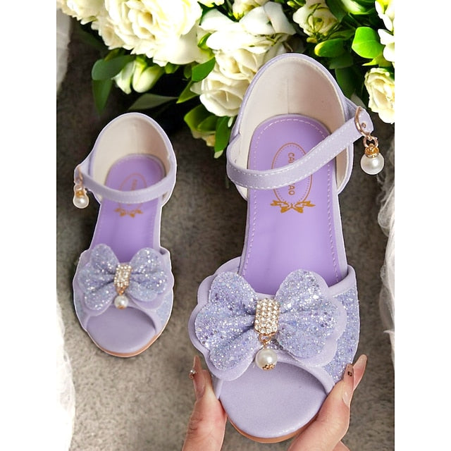 with Glitter Pearl Accent Sandals Purple Girls' Bow