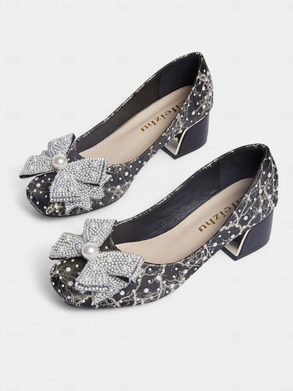 Bow Pearl-Embellished Detail with and – Gold Pumps Black