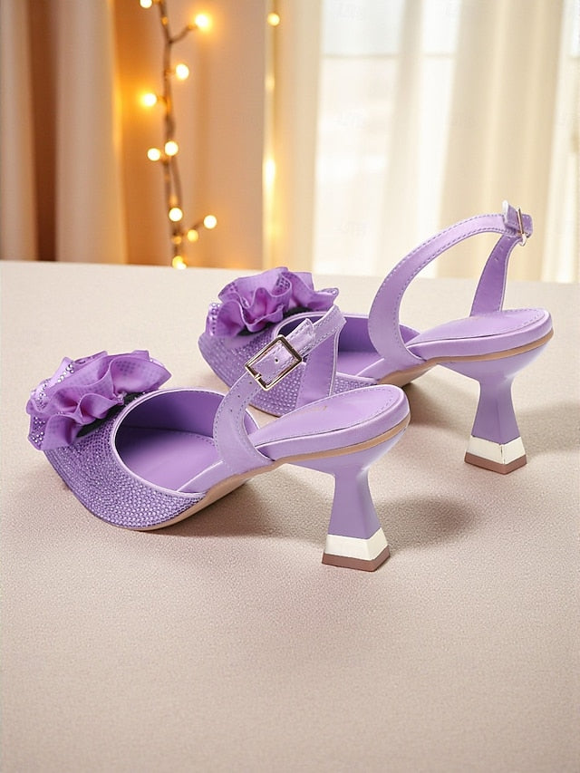 Purple with Slingback Rhinestone Floral Heels Women's