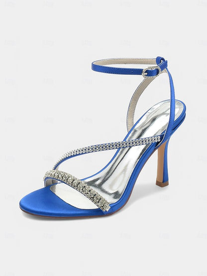 Champagne Satin Sophisticated Strappy Rhinestone Heels –