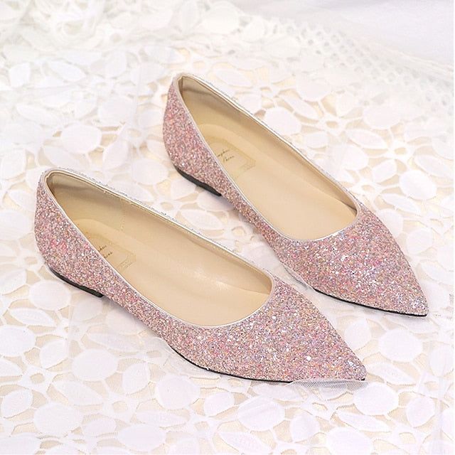 Shoes Women's Pink Pointed Comfortable Flat Toe – Glitter