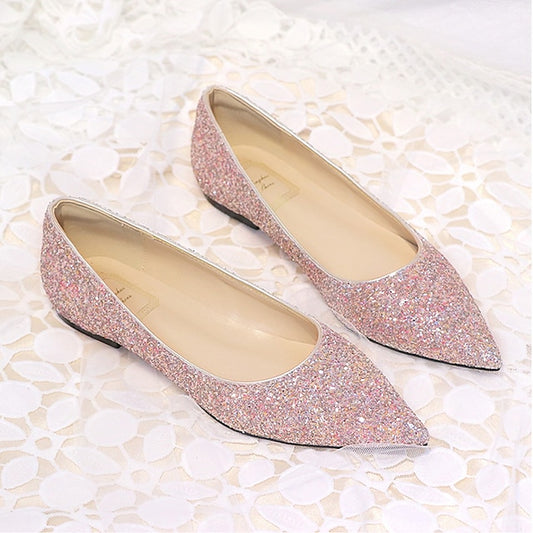 Shoes Women's Pink Pointed Comfortable Flat Toe – Glitter