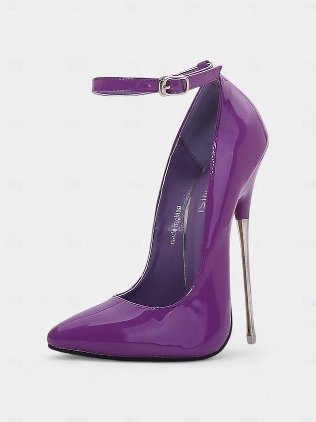 Patent Heels Women's Strap Ankle with Stiletto Red Leather