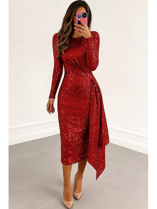 Dress Dresses Formal Column Sequined Cocktail Black Red Elegant