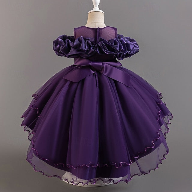 Kids Flower Floral Party Short Sleeve Wedding Girls' Dress