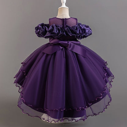 Kids Flower Floral Party Short Sleeve Wedding Girls' Dress