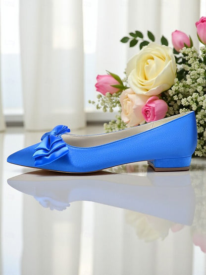 Pointed - Bow Flats Women's Elegant Satin Green Toe