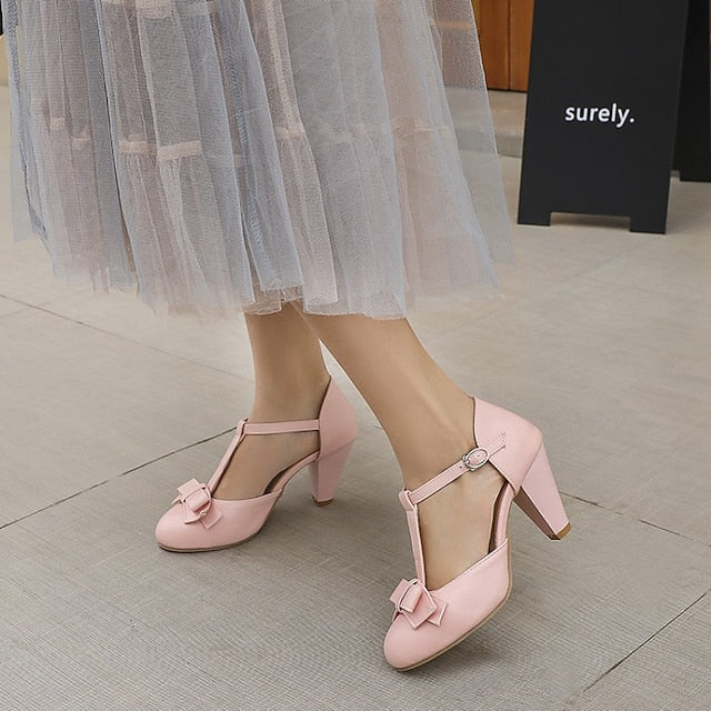 T-Strap Vintage 1950s with – Mint Chunky Bow Green Retro Heels