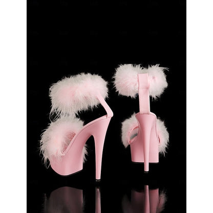 High –Stylish Heels with Fluffy Pink Sandals Platform
