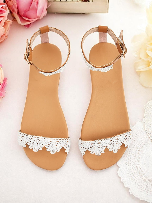 Sandals Strap with Women's Ankle Floral White Lace