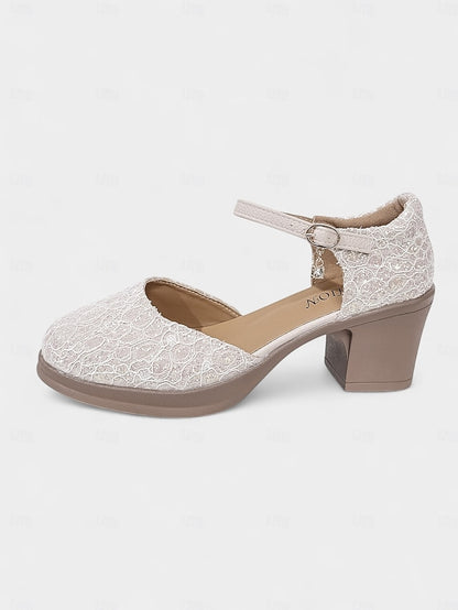 Heel Jane Comfortable Chunky Shoes - Lace Women's Mary Low