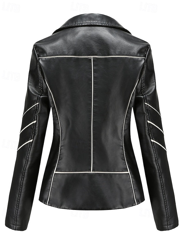 Zipper Leather Faux Women's Jacket Pocket Comfortable