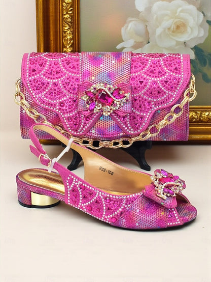 and Gold Women's Heels Clutch Slingback Rhinestone Matching