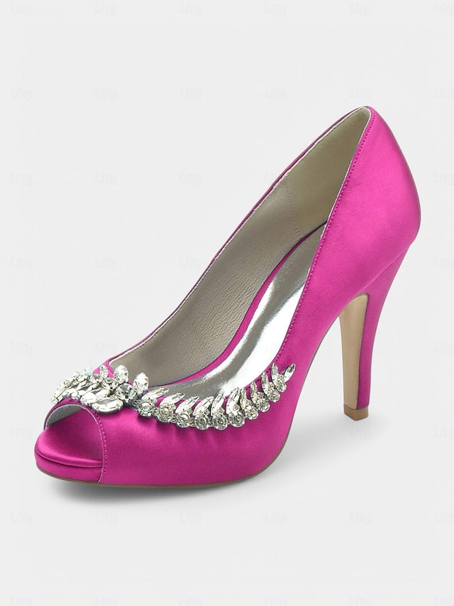 Satin Crystal Blue Heels Luxury – Peep-Toe Embellishment with