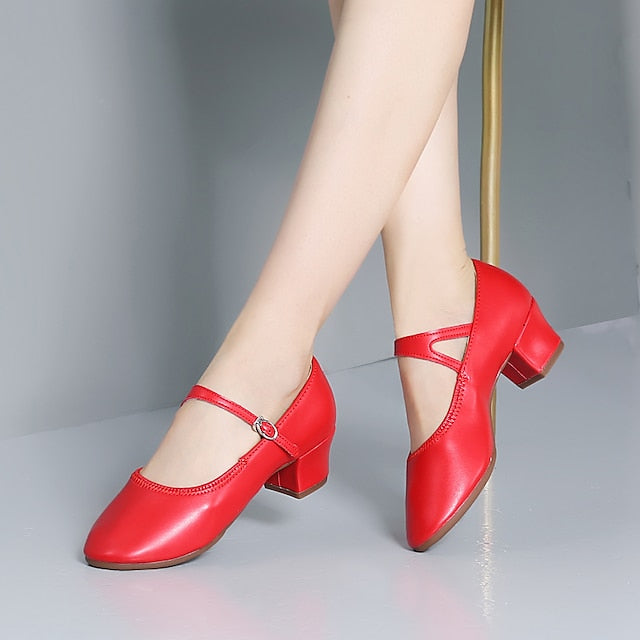 Heel Women's Jane Buckle Mary Shoes Gold Low Dance with