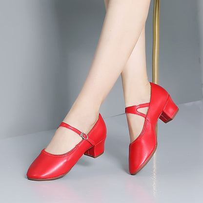 Heel Women's Jane Buckle Mary Shoes Gold Low Dance with