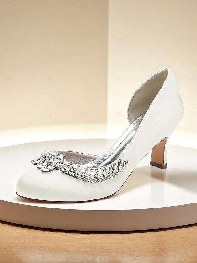 Toe Silver Heels Round Satin Kitten Women's Low - Heel