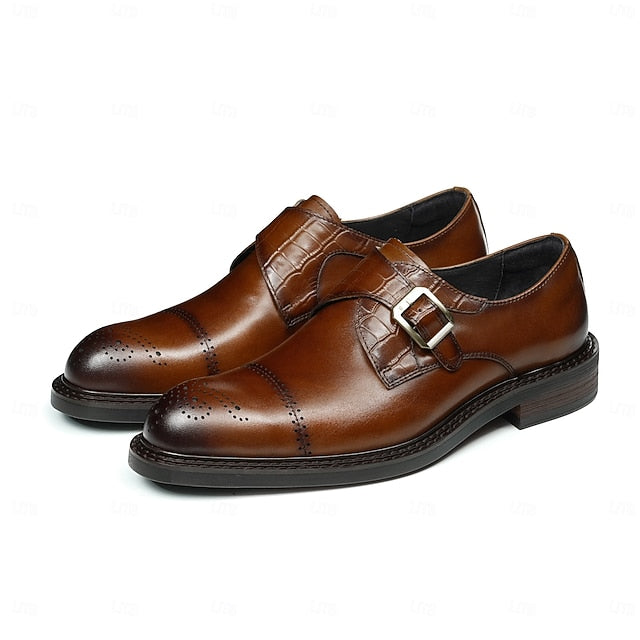 First Black Men's Monk Strap Genuine Leather Shoes
