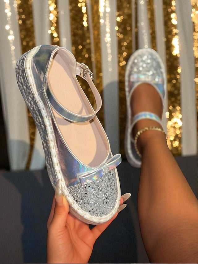 Women's Shoes Holographic Mary Glitter Jane Platform