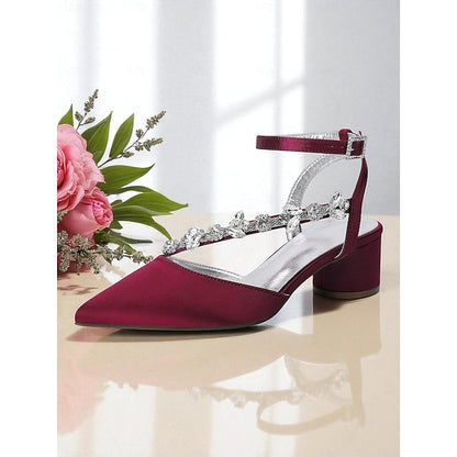 Women's Rhinestone Purple with Satin Pumps Heel Block