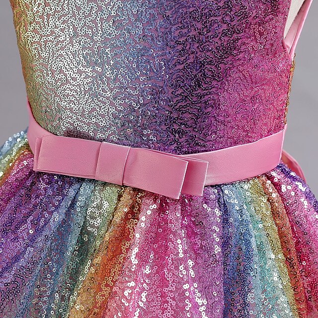 Dress Wedding colour Girls' Party Sequin Sleeveless Kids