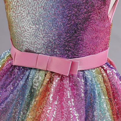 Dress Wedding colour Girls' Party Sequin Sleeveless Kids