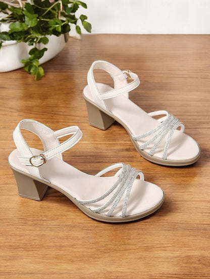 with Comfortable Sandals - Black Heel Block Strappy Rhinestones