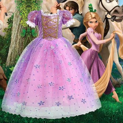 Flower Cosplay Princess Rapunzel Dress Girl Cloak