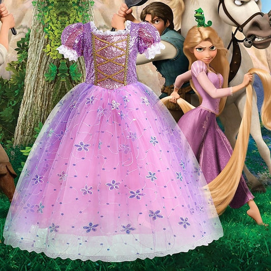 Flower Cosplay Princess Rapunzel Dress Girl Cloak