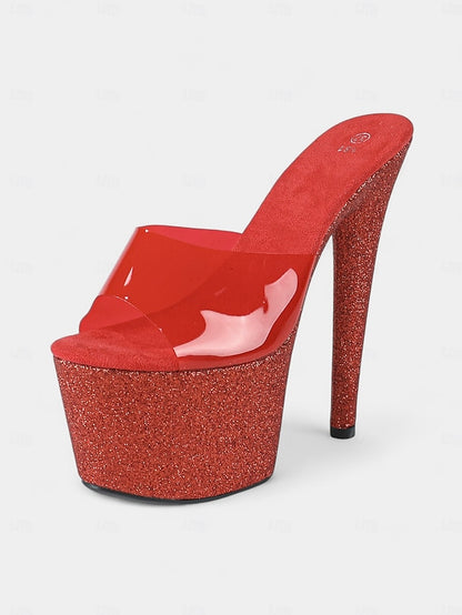 Red Women's Stiletto Glitter Platform Heels