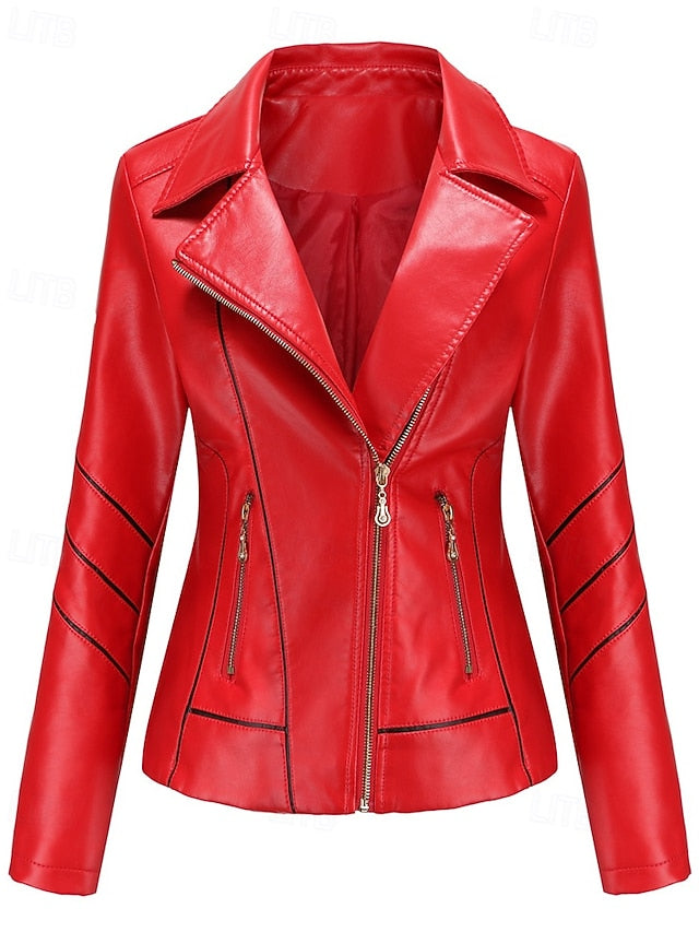 Zipper Leather Faux Women's Jacket Pocket Comfortable