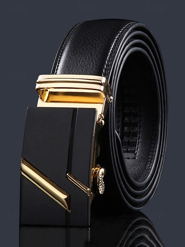 Metal Adjustable Men's Black Elegant with Leather Belt