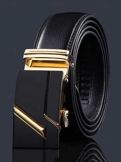 Metal Adjustable Men's Black Elegant with Leather Belt