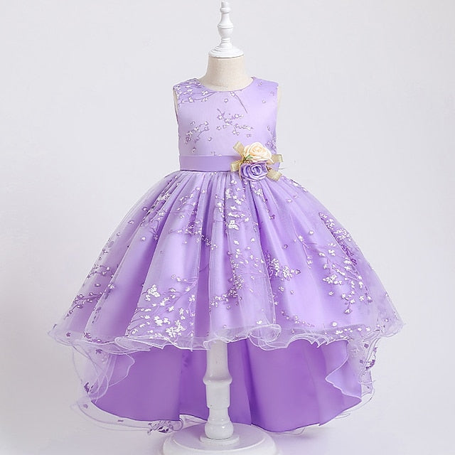 Dress Kids Sleeveless Solid Colored Floral Girls' Wedding