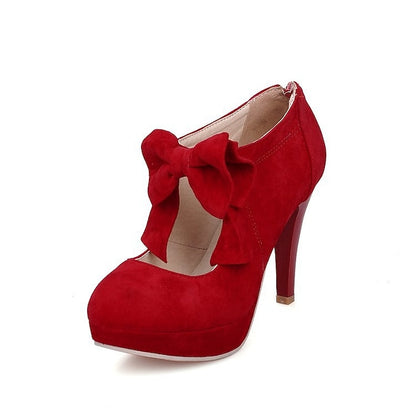 High Women's Bow Red Platform Vintage Pumps – Heel Suede