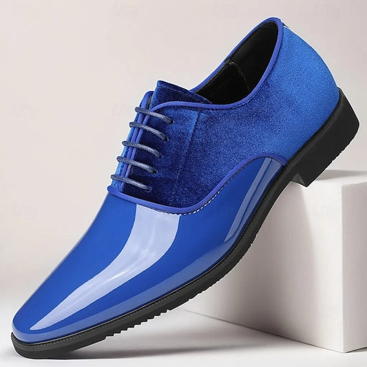 Glossy White Blue Men's Shoes Velvet and Finish with