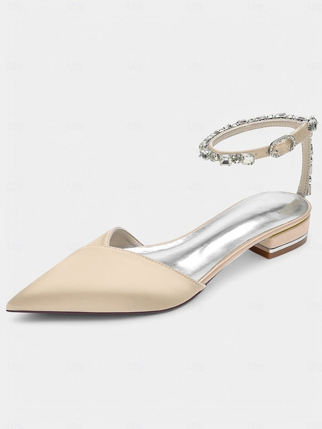 Shoes – Wedding Satin Black with Strap Crystal-Ankle Chic