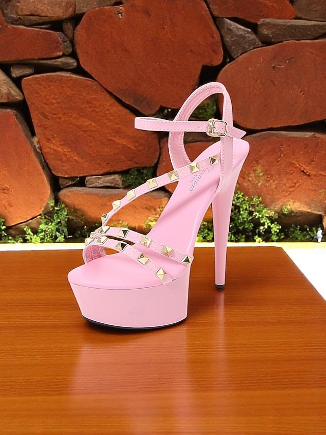 Heels Studded Women's Straps with Platform Stiletto