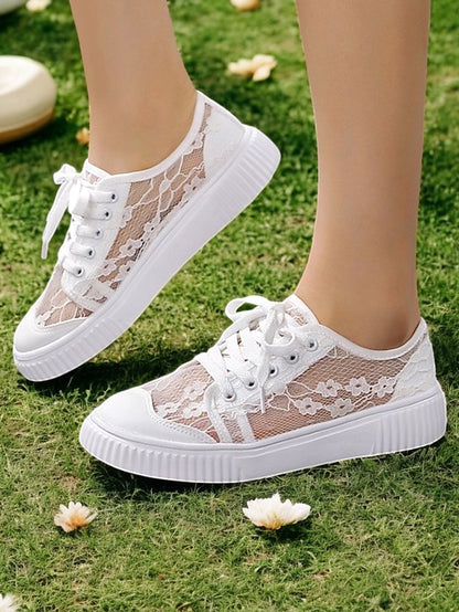 Lace Bridal Floral – Casual Sneakers Shoes Wedding for Women
